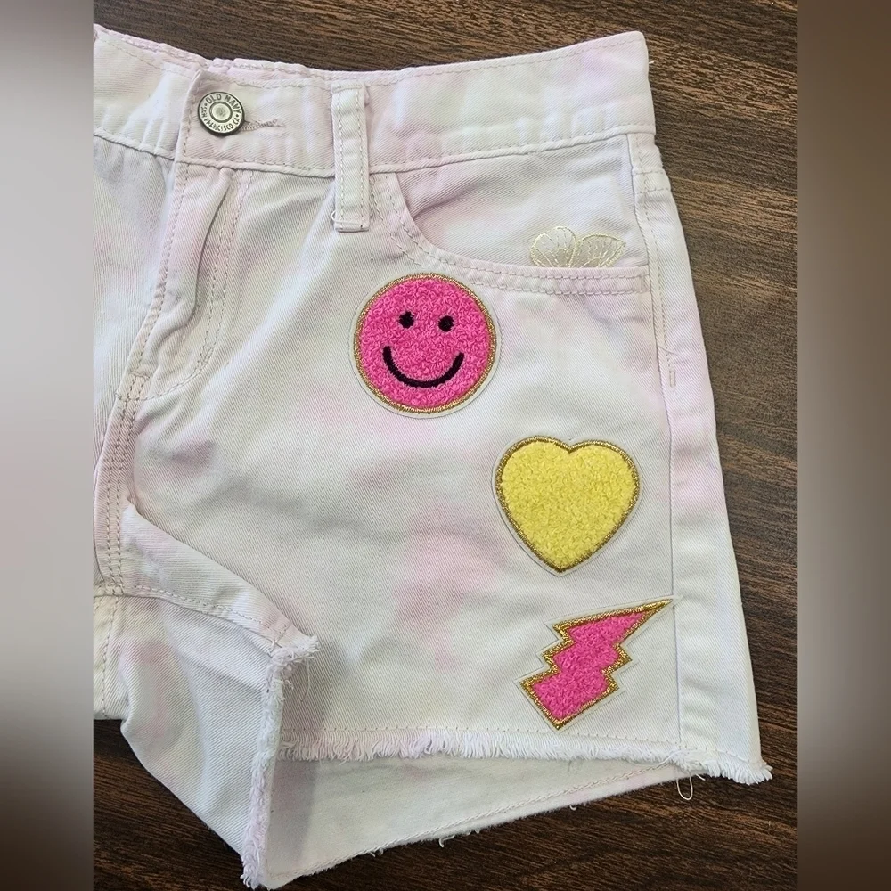 Old Navy Girls White Tye Dye Upcycle Added Colorful Patches, sz 12